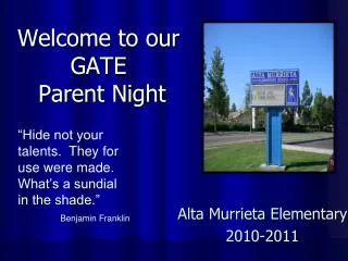Welcome to our GATE Parent Night