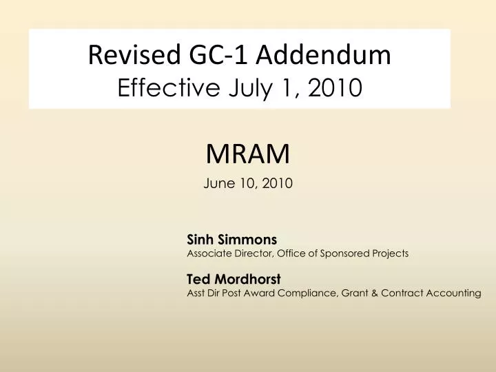 revised gc 1 addendum effective july 1 2010