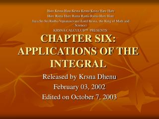 CHAPTER SIX: APPLICATIONS OF THE INTEGRAL