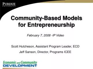 Community-Based Models for Entrepreneurship