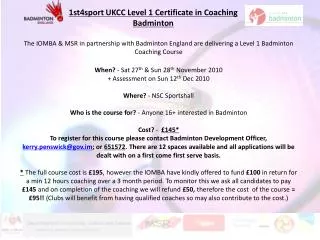 1st4sport UKCC Level 1 Certificate in Coaching Badminton