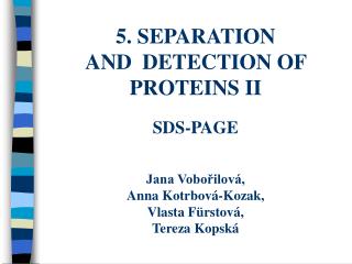 5. SEPARATION AND DETECTION OF PROTEINS II SDS-PAGE Jana Vobořilová, Anna Kotrbová-Kozak, Vlasta Fürstová, Tereza Kops