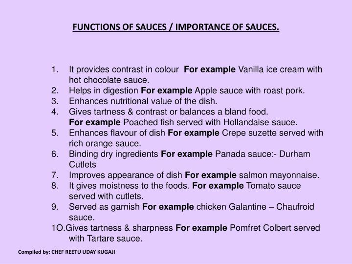 functions of sauces importance of sauces