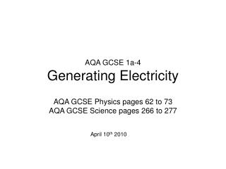 AQA GCSE 1a-4 Generating Electricity