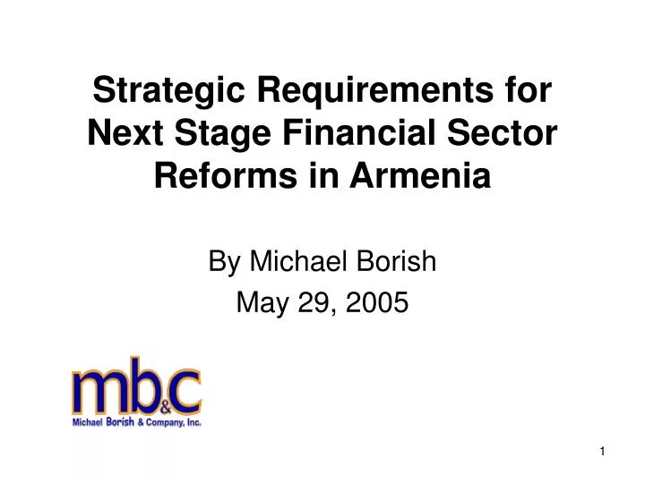 strategic requirements for next stage financial sector reforms in armenia