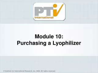 Module 10: Purchasing a Lyophilizer