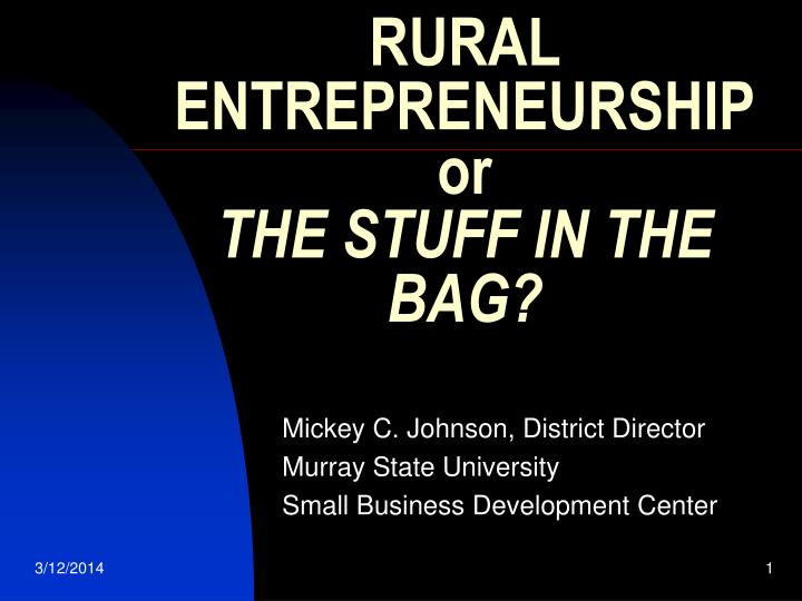 rural entrepreneurship or the stuff in the bag