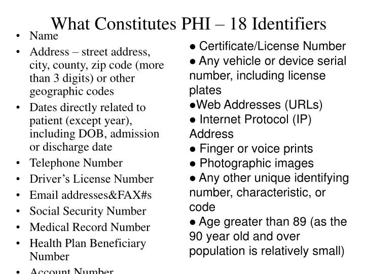 what constitutes phi 18 identifiers