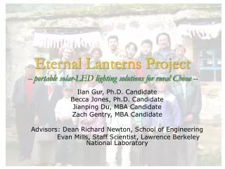Eternal Lanterns Project -- portable solar-LED lighting solutions for rural China --