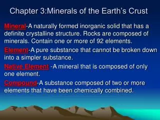Chapter 3:Minerals of the Earth’s Crust
