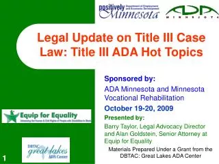 Legal Update on Title III Case Law: Title III ADA Hot Topics
