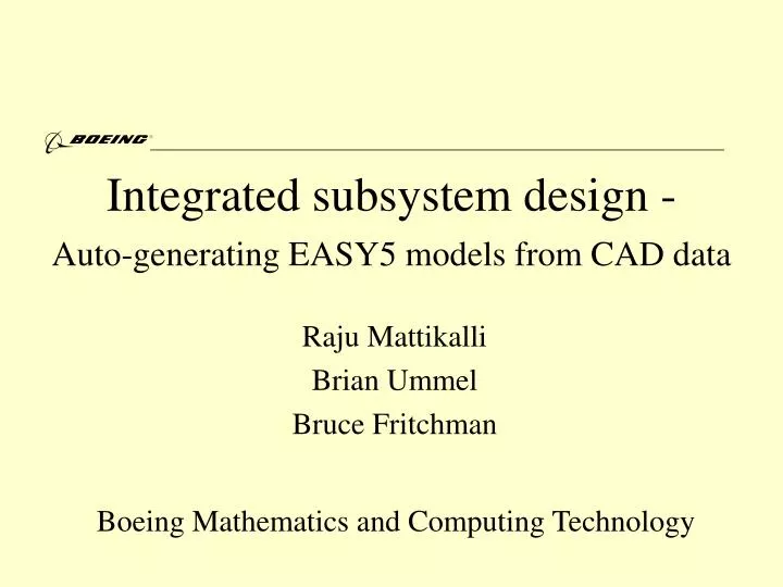 integrated subsystem design auto generating easy5 models from cad data