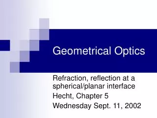 Geometrical Optics