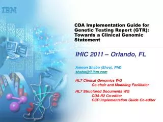 CDA Implementation Guide for Genetic Testing Report (GTR): Towards a Clinical Genomic Statement