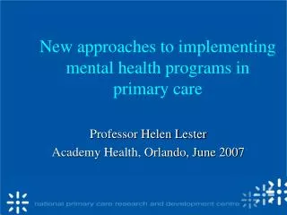 New approaches to implementing mental health programs in primary care