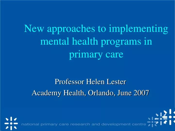 new approaches to implementing mental health programs in primary care