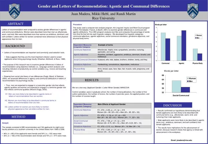 gender and letters of recommendation agentic and communal differences
