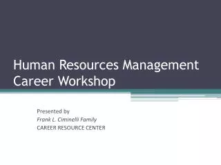 Human Resources Management Career Workshop