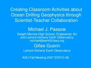 Creating Classroom Activities about Ocean Drilling Geophysics through Scientist-Teacher Collaboration
