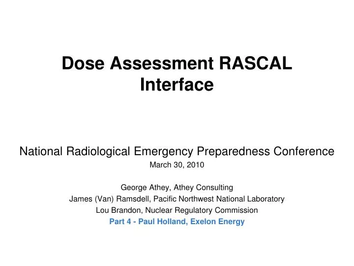 dose assessment rascal interface