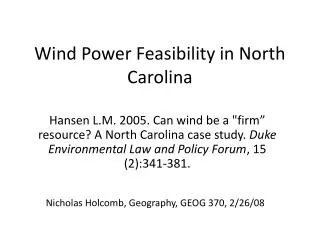 Wind Power Feasibility in North Carolina