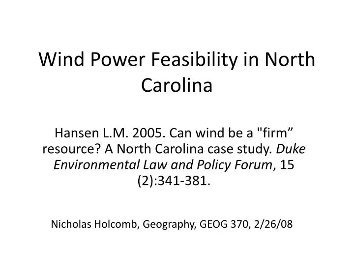 wind power feasibility in north carolina
