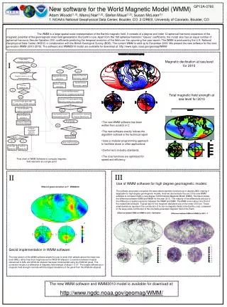 New software for the World Magnetic Model (WMM) Adam Woods (1, 2) , Manoj Nair (1,2) , Stefan Maus (1,2) , Susan McLean