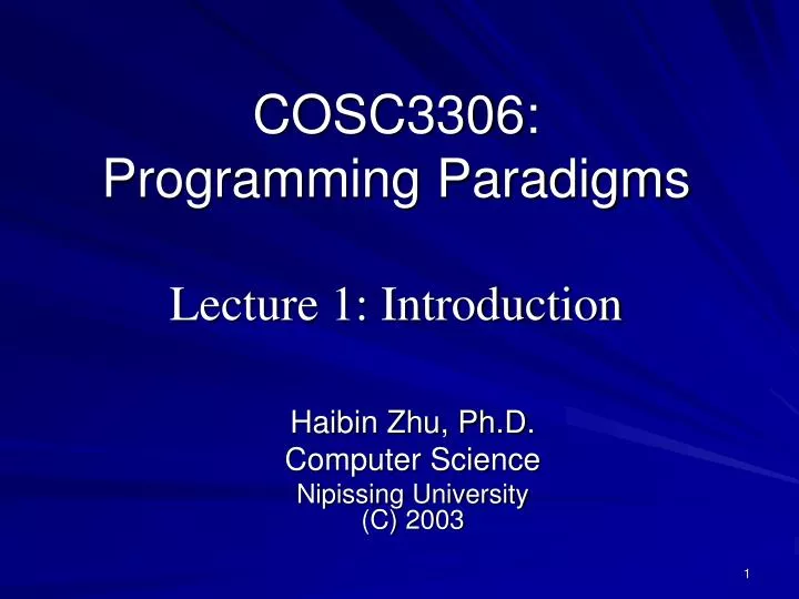 cosc3306 programming paradigms lecture 1 introduction