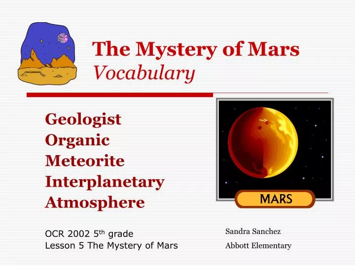 the mystery of mars vocabulary