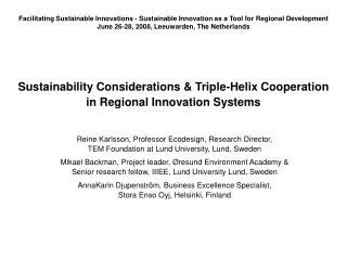 Sustainability Considerations &amp; Triple-Helix Cooperation in Regional Innovation Systems