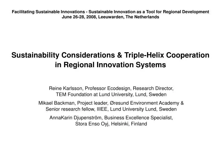 sustainability considerations triple helix cooperation in regional innovation systems