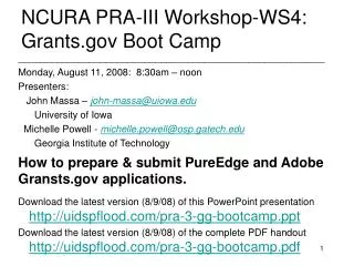 NCURA PRA-III Workshop-WS4: Grants.gov Boot Camp