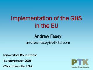 Implementation of the GHS in the EU