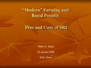 “Modern” Farming and Rural Poverty Pros and Cons of SRI