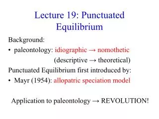 Lecture 19: Punctuated Equilibrium