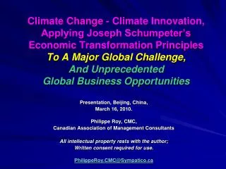 Presentation, Beijing, China, March 16, 2010. Philippe Roy, CMC, Canadian Association of Management Consultants