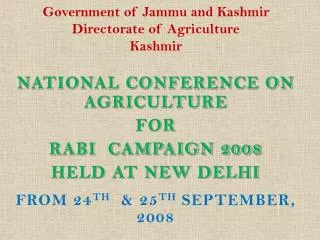 Government of Jammu and Kashmir Directorate of Agriculture Kashmir