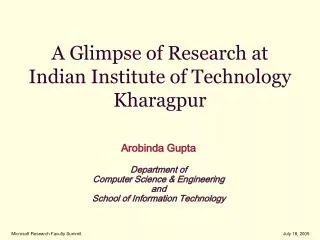 A Glimpse of Research at Indian Institute of Technology Kharagpur