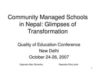 Community Managed Schools in Nepal: Glimpses of Transformation