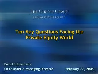 Ten Key Questions Facing the Private Equity World