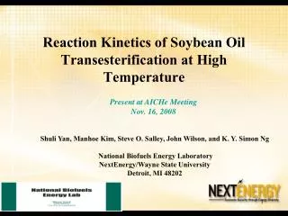 Reaction Kinetics of Soybean Oil Transesterification at High Temperature