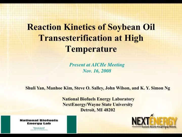 reaction kinetics of soybean oil transesterification at high temperature