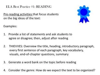 ELA Best Practice #1: READING