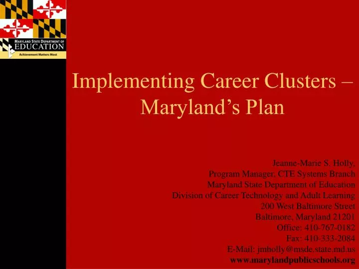 implementing career clusters maryland s plan
