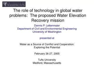The role of technology in global water problems: The proposed Water Elevation Recovery mission