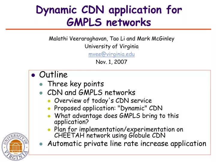 dynamic cdn application for gmpls networks
