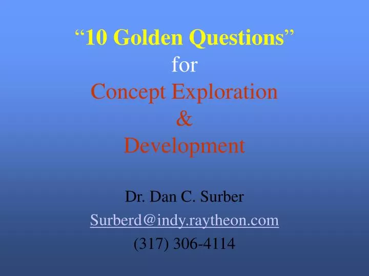 10 golden questions for concept exploration development
