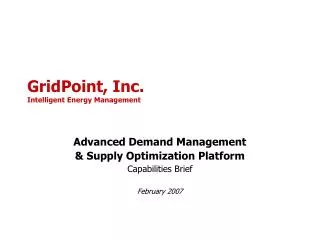 GridPoint, Inc. Intelligent Energy Management