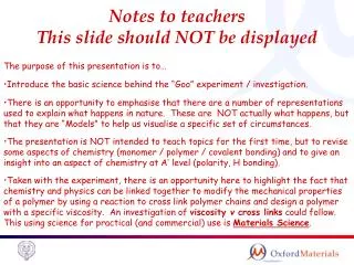 Notes to teachers This slide should NOT be displayed