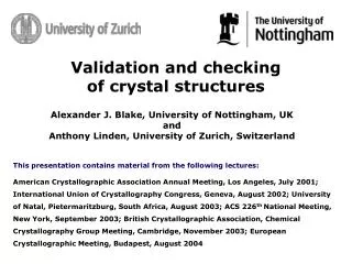 Validation and checking of crystal structures